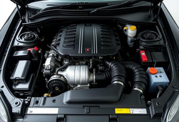 Clean and detailed engine bay showing hoses and components