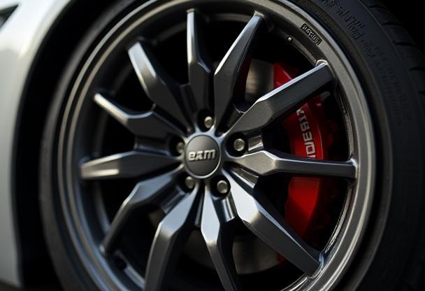 Detailed shot of a clean alloy wheel and tire